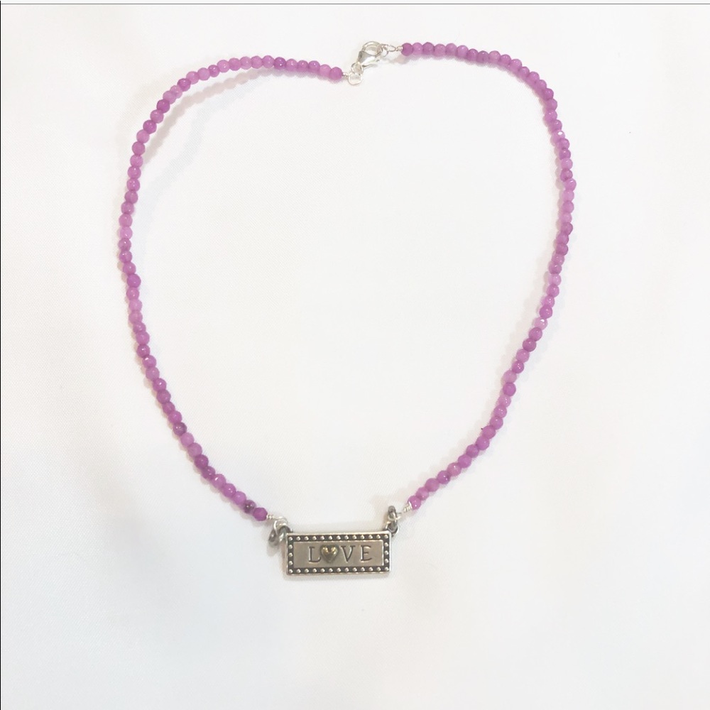 SILVER PLATED & LAVENDER JADE "LOVE" NECKLACE